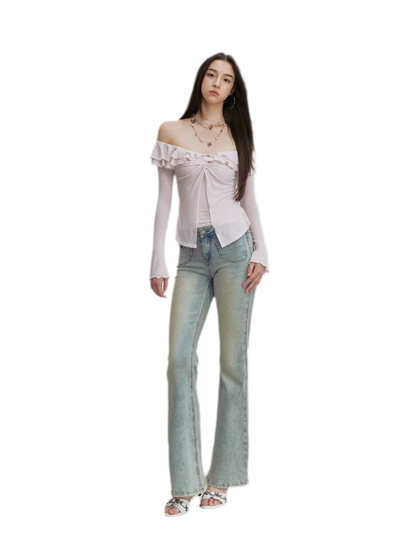 Vintage Wash Micro-Flare Jeans