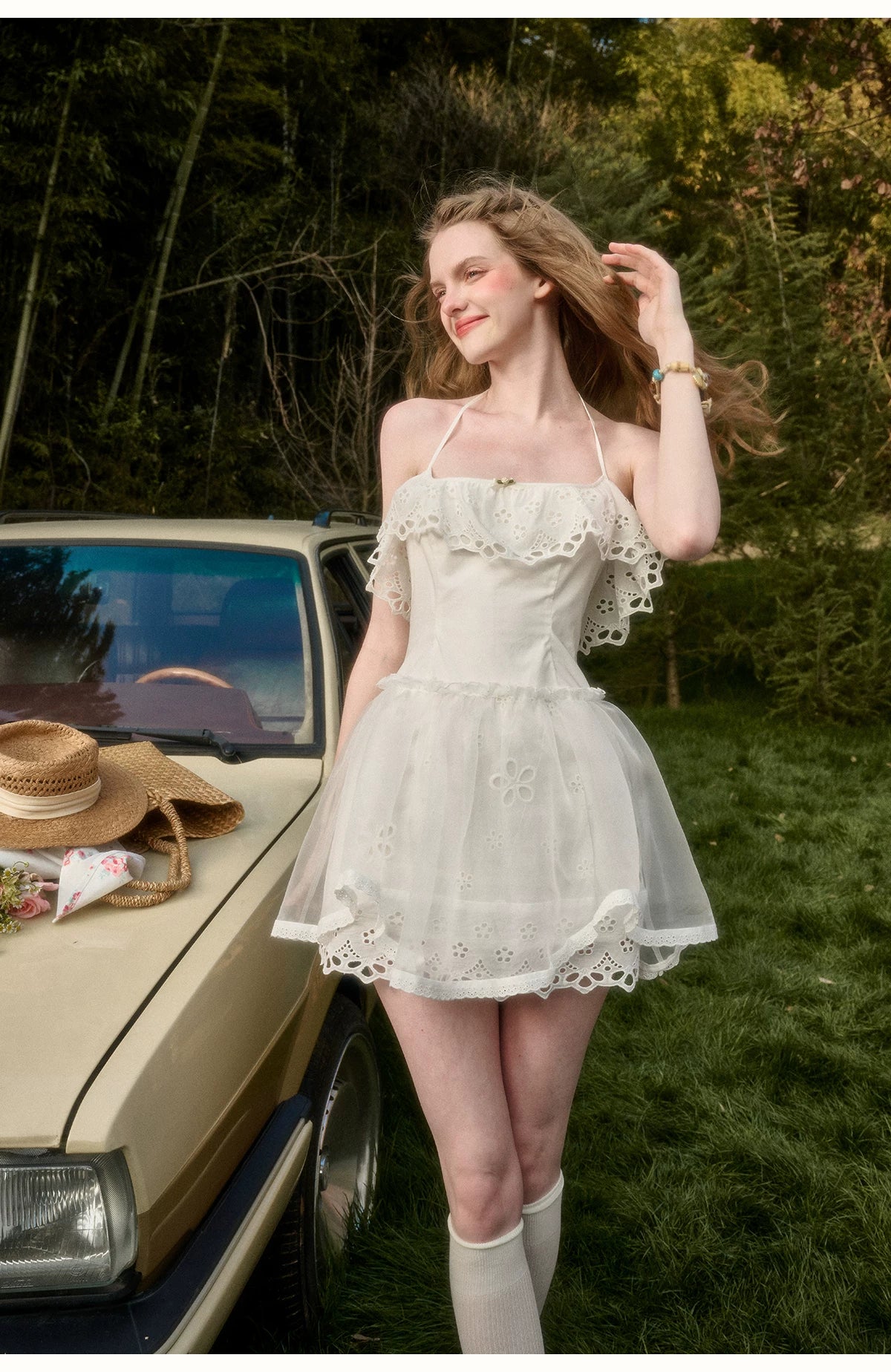Water Embroidered Slim Camisole Dress