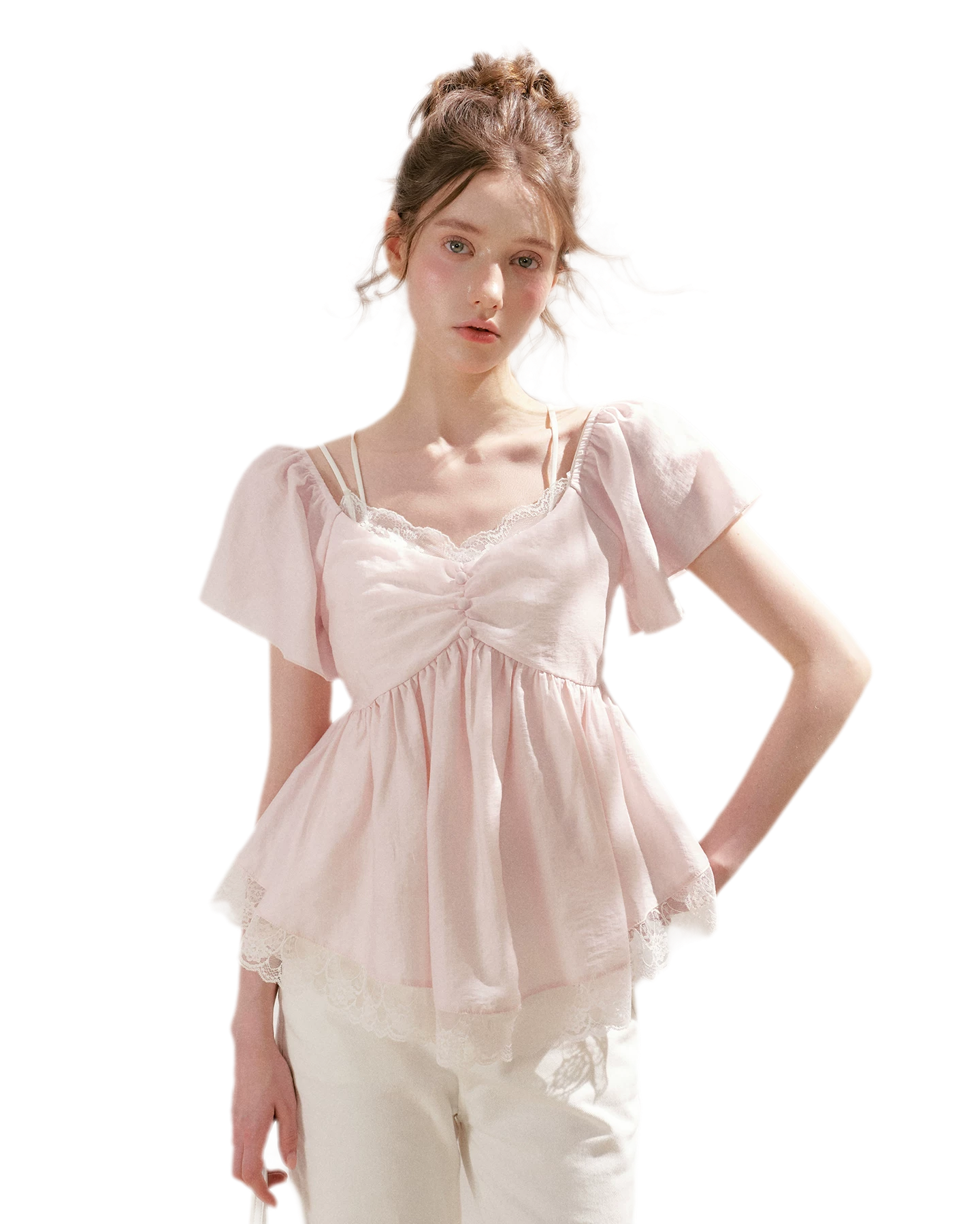 Tencel Lace V-Neck T-Shirt