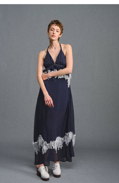 Deep V Halter Maxi Dress in Serene Blue