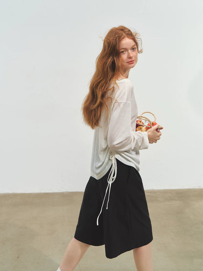 Relaxed Tie Sheer Mesh Long Sleeve T-Shirt