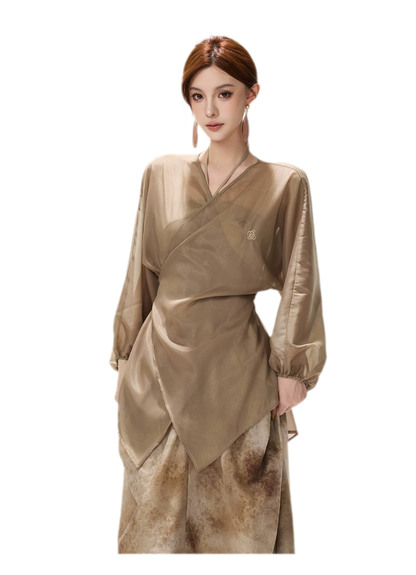 Sheer Wrap Asymmetric Blouse