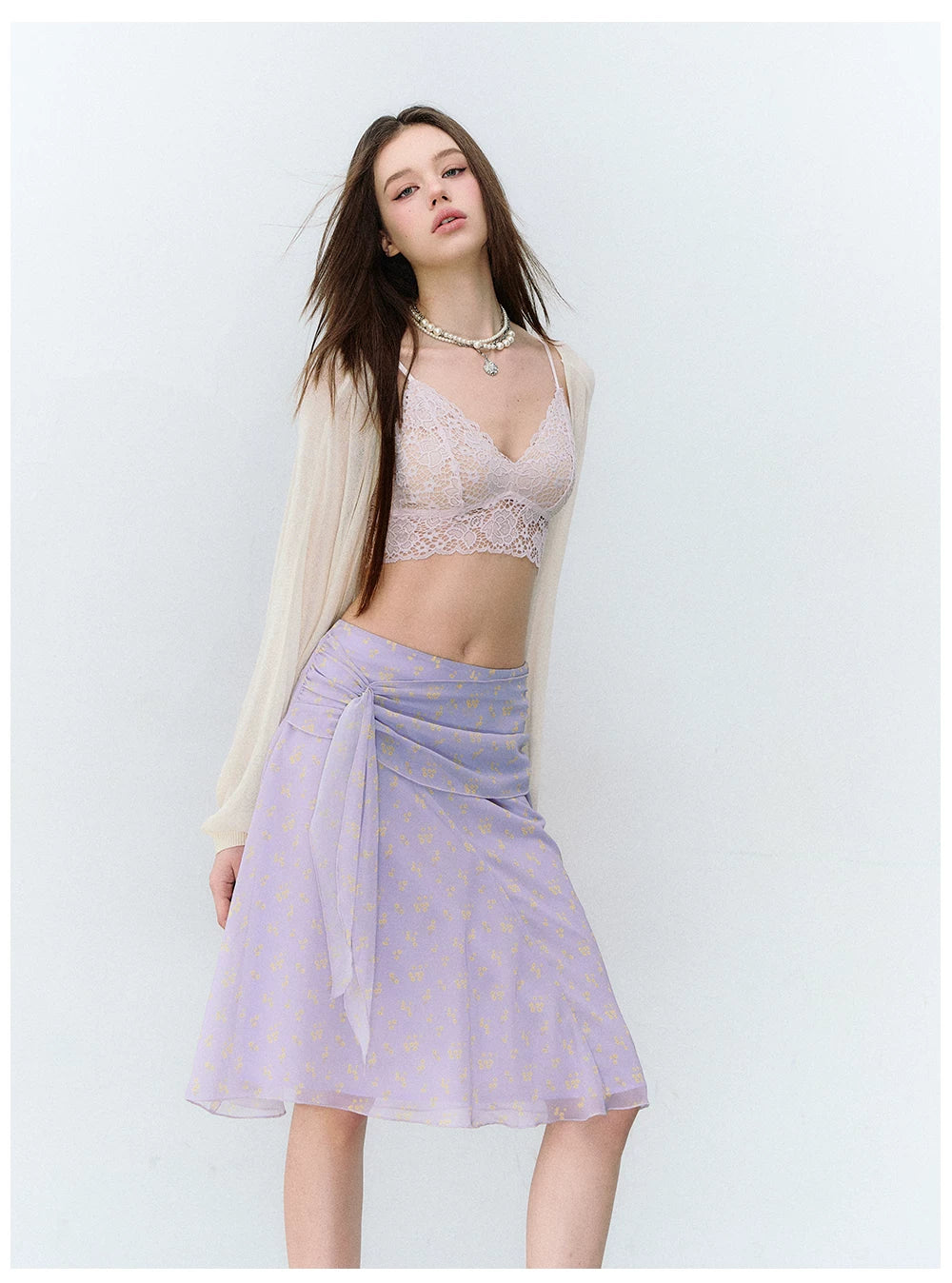 French Style Floral Chiffon Skirt