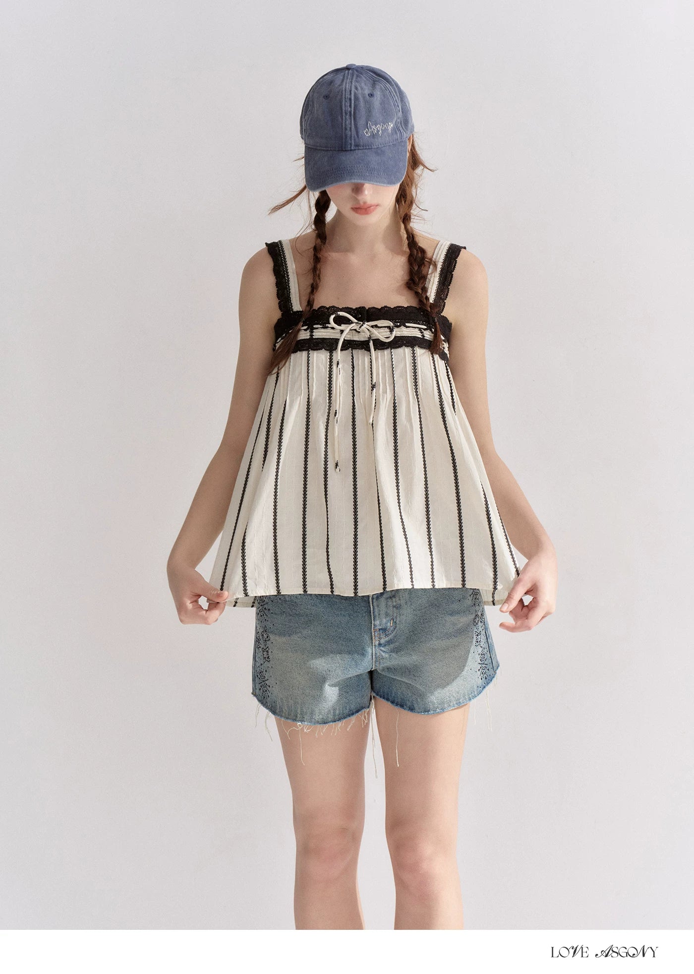 Striped Lace-Trim Tie-Front Camisole