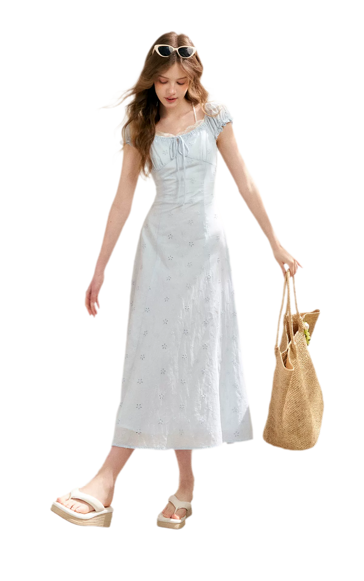 Embroidered A-Line Short Sleeve Dress
