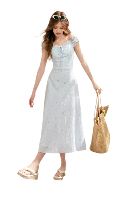 Embroidered A-Line Short Sleeve Dress