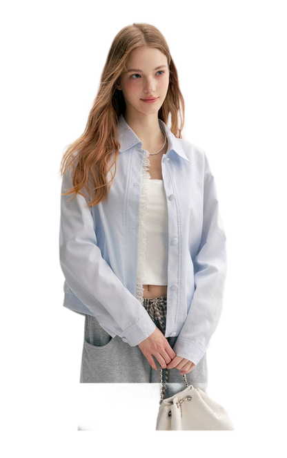 Ramie Cotton Lace-Trimmed Jacket
