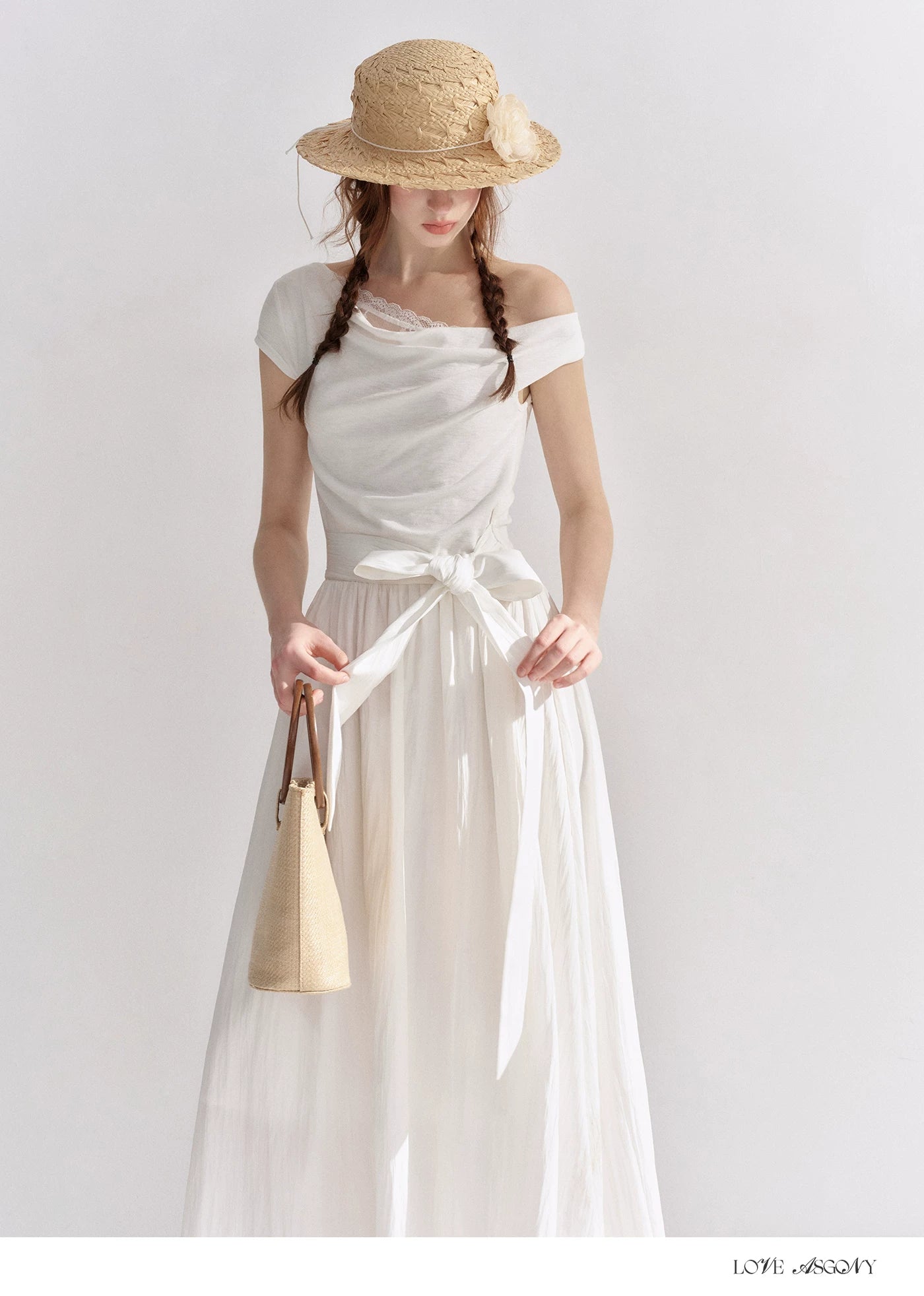 Lace-Trim Off-Shoulder Tie Dress