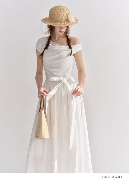 Lace-Trim Off-Shoulder Tie Dress