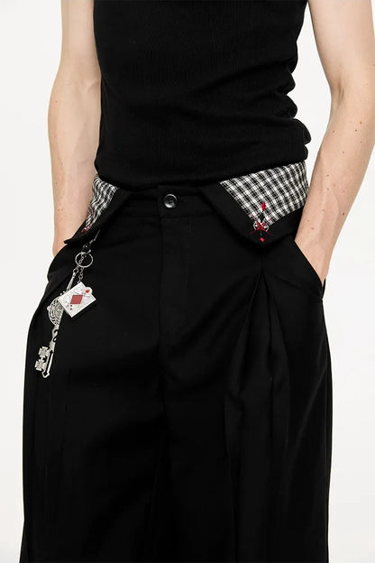 Pleated Houndstooth Wide-Leg Trousers