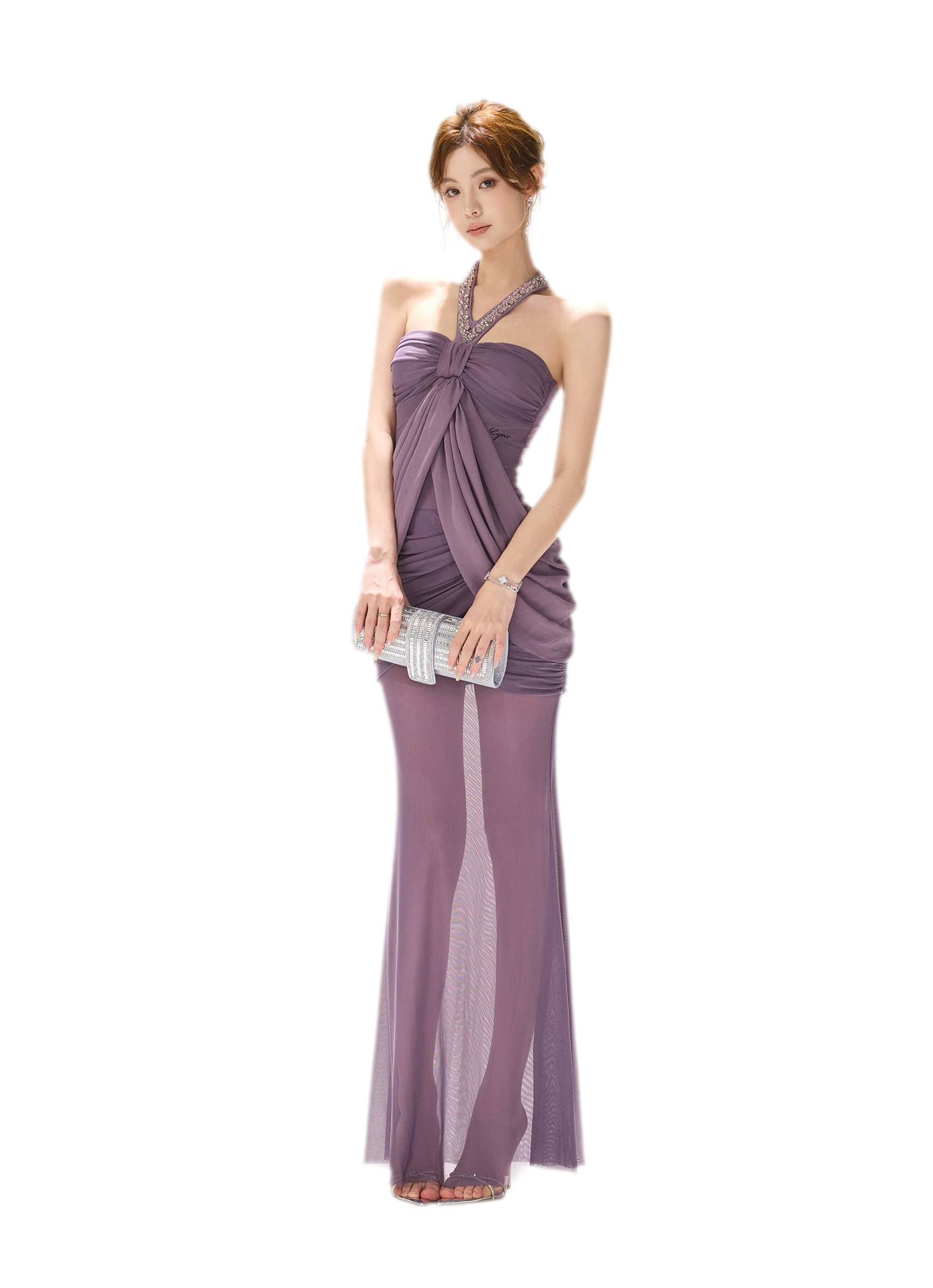 Mist Purple Mesh Fishtail Skirt