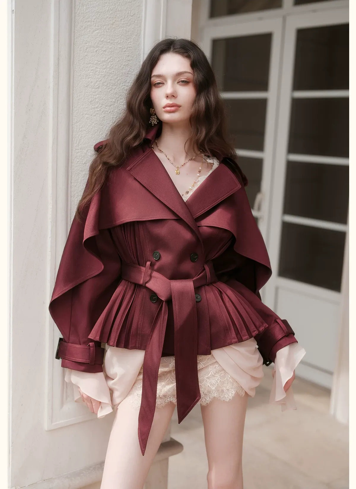 Glossy Cape Short Trench Coat