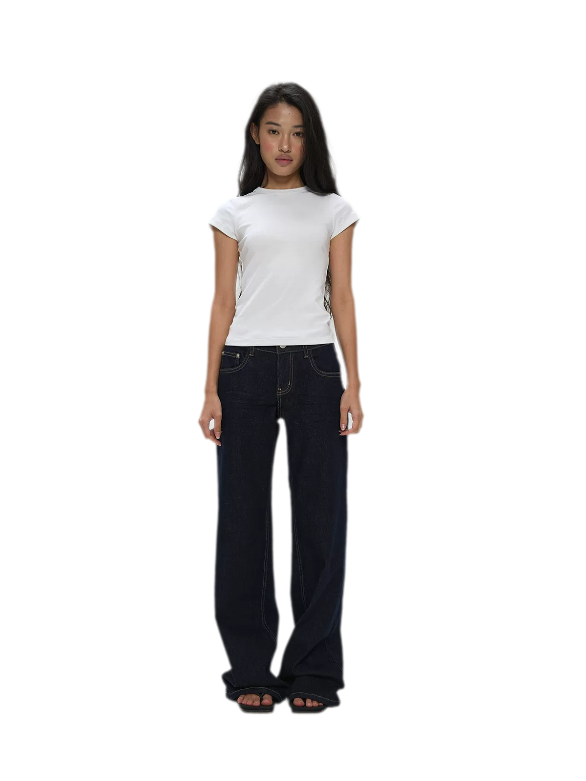 Raw Denim Low-Rise Wide-Leg Jeans