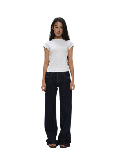 Raw Denim Low-Rise Wide-Leg Jeans