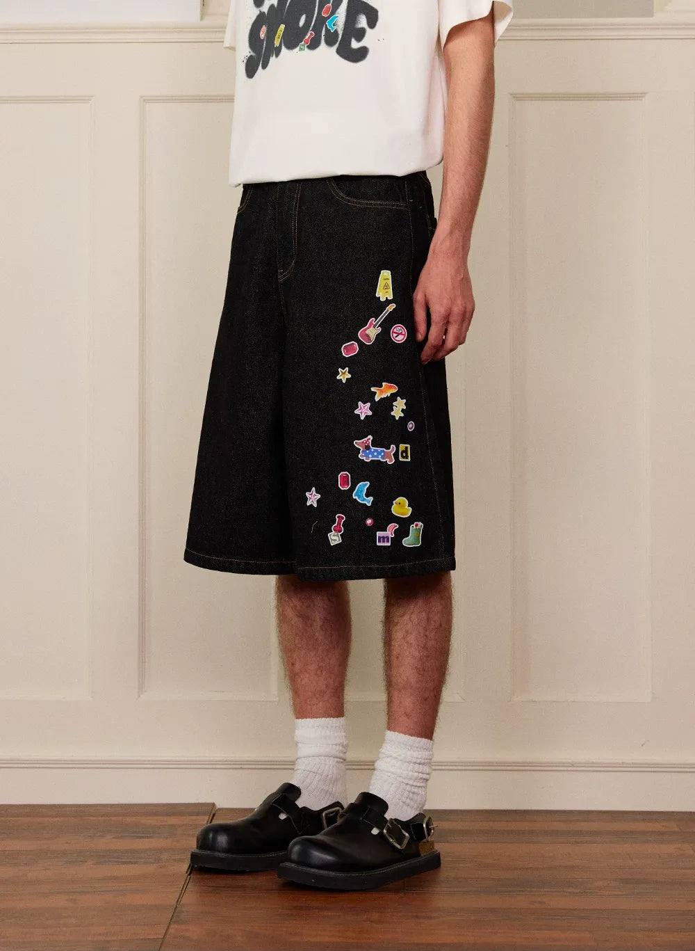Sticker Design Denim Pants