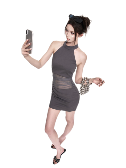 Halter Mesh Bodycon Dress