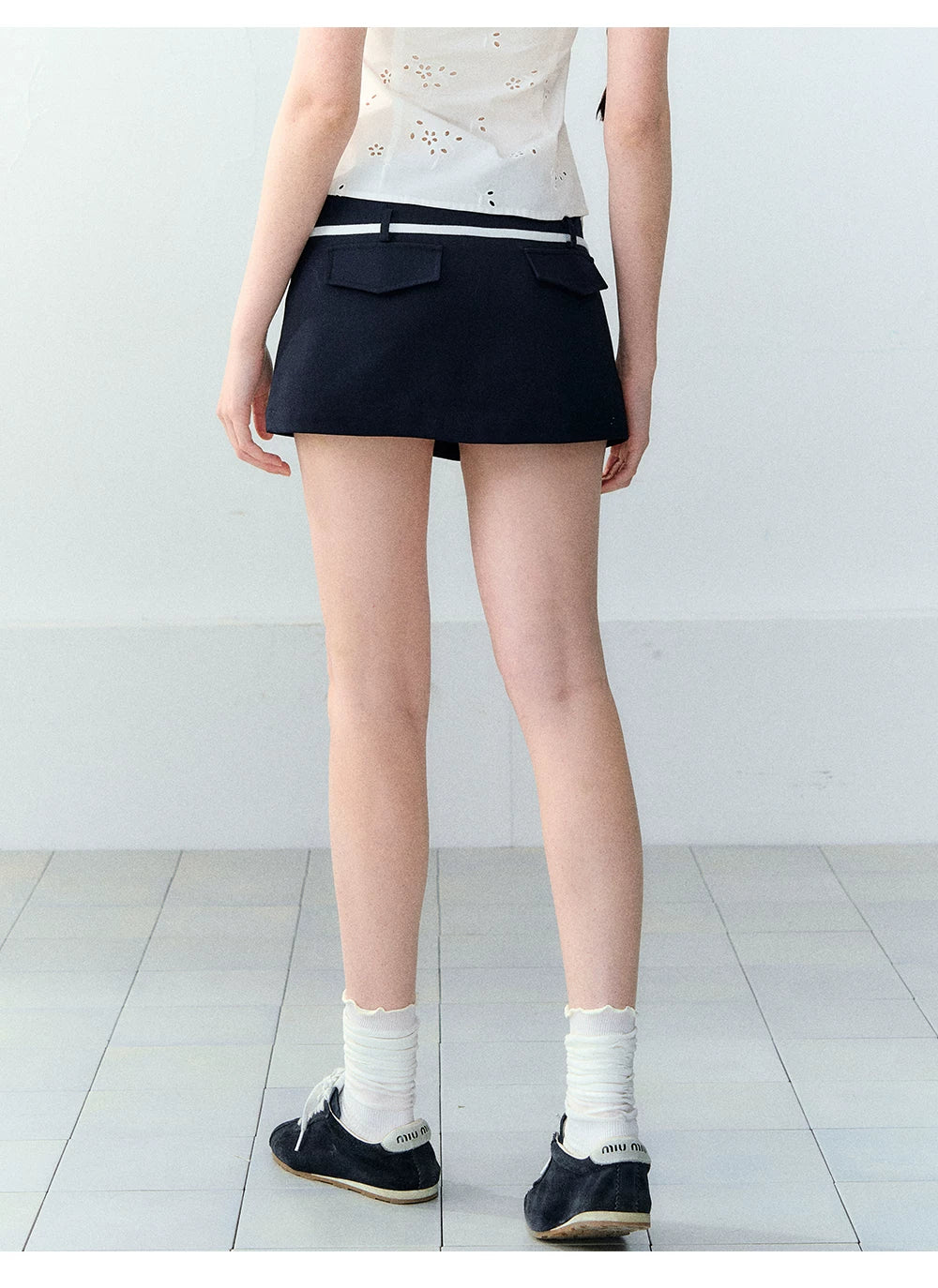 Korean Style Color-Block Tie Waist Shorts Skirt