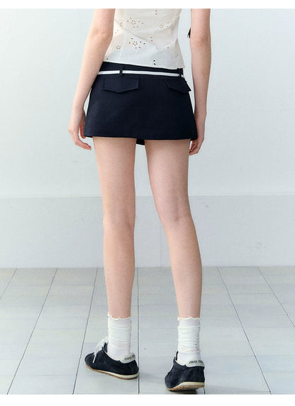 Korean Style Color-Block Tie Waist Shorts Skirt
