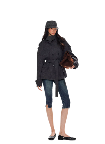 Wool Stand-Collar Belted Coat