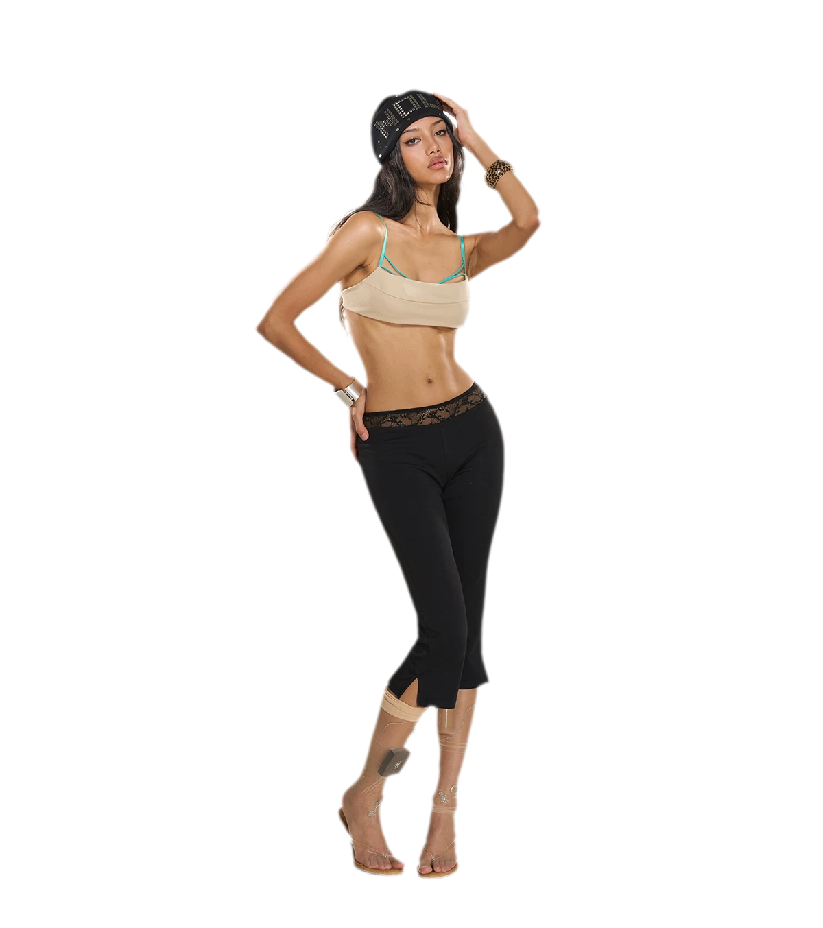 Lace Waistband Cropped Flare Pants