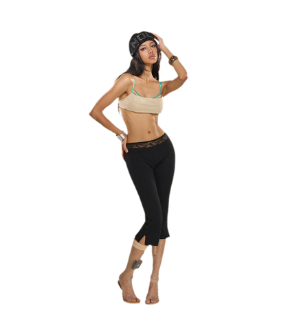 Lace Waistband Cropped Flare Pants