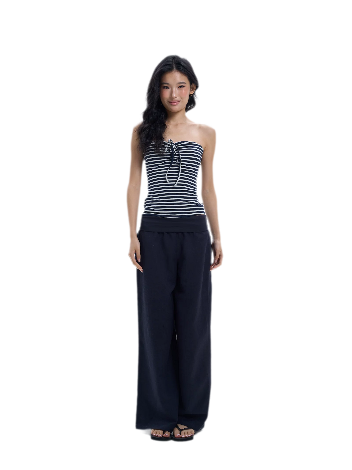 Striped Drawstring Bandeau Top