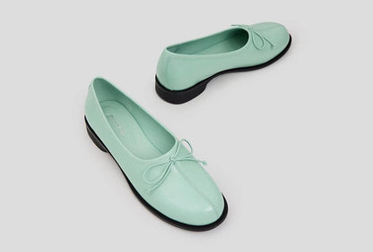 Oiled Leather Bow Ballet Flats