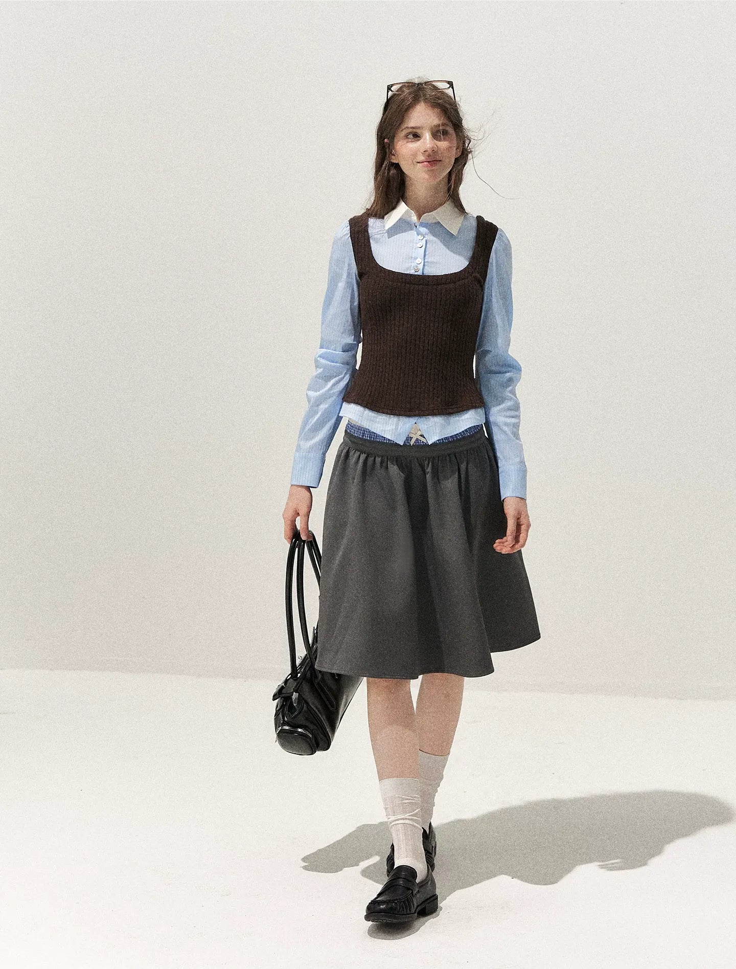 Cable-Knit Layered Shirt Vest
