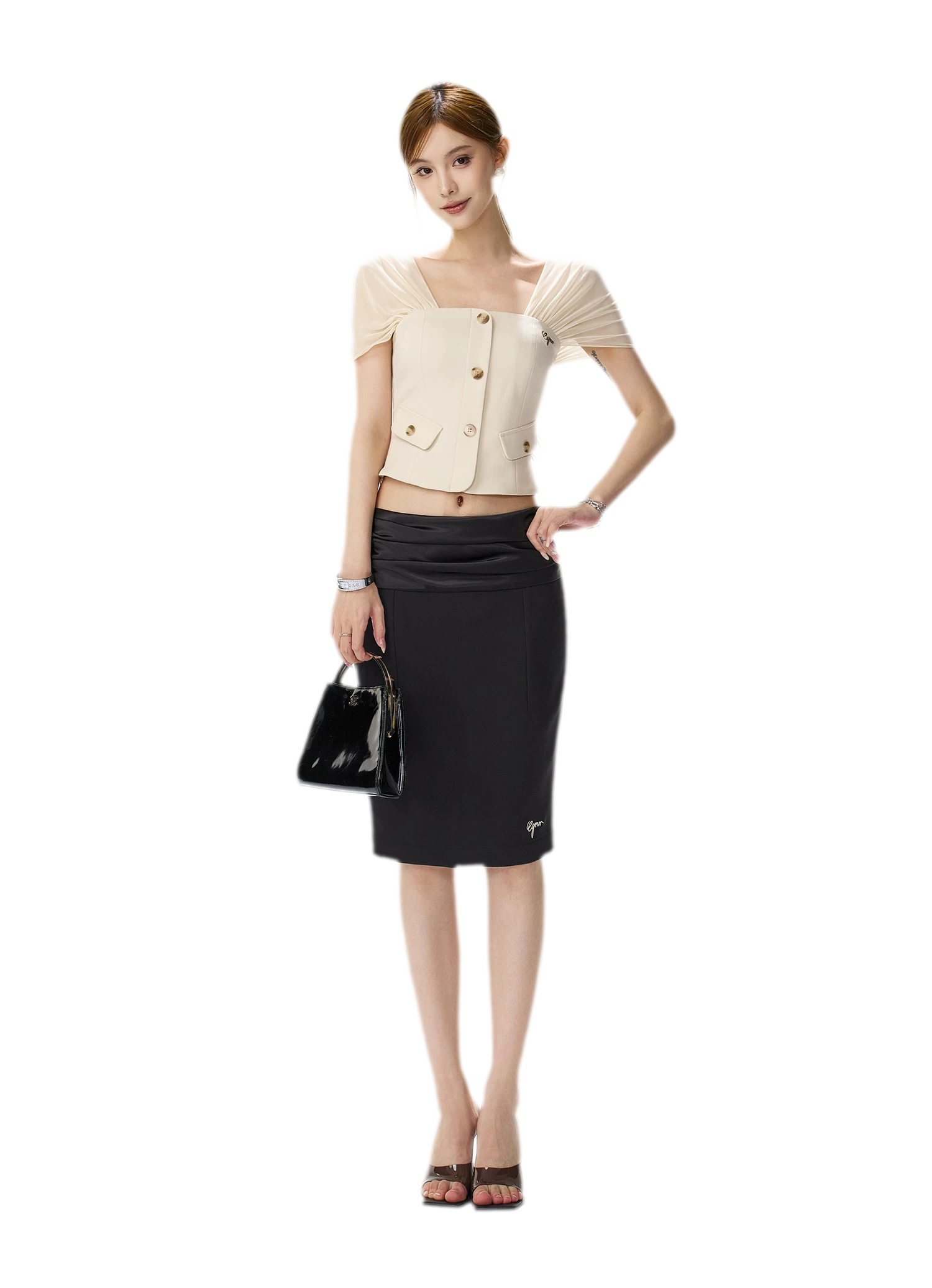 Square Neck Mesh Sleeve Top
