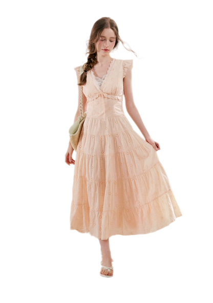 Embroidered Eyelet Tiered Dress