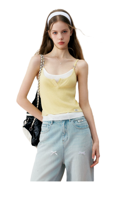 Cream Bow Knit Tank