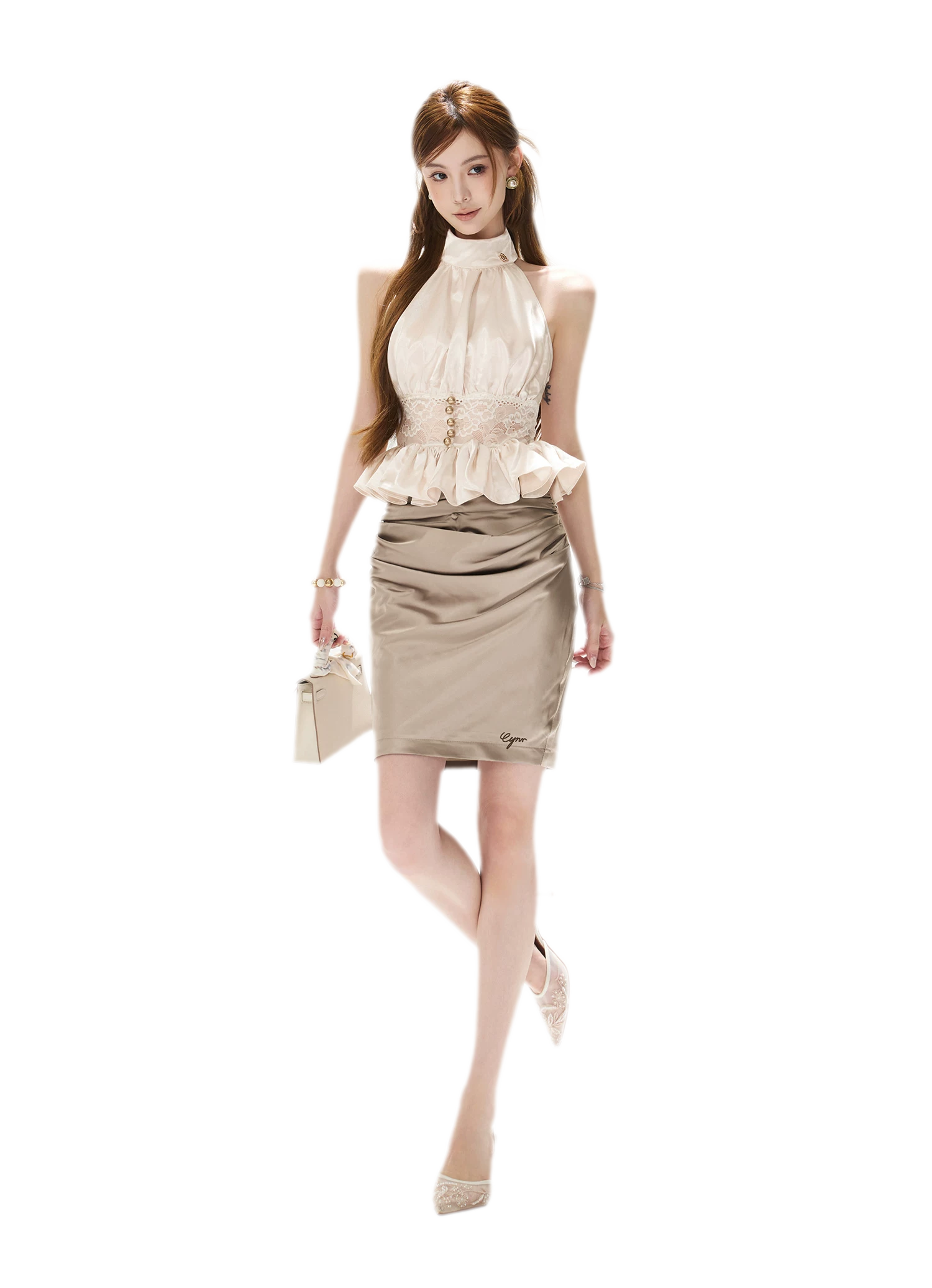 Draped Button Mini Skirt