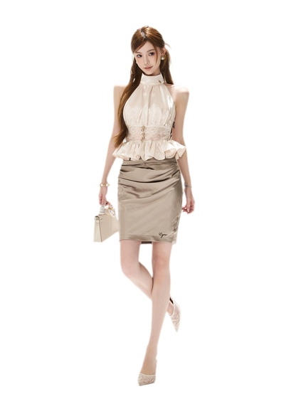Draped Button Mini Skirt