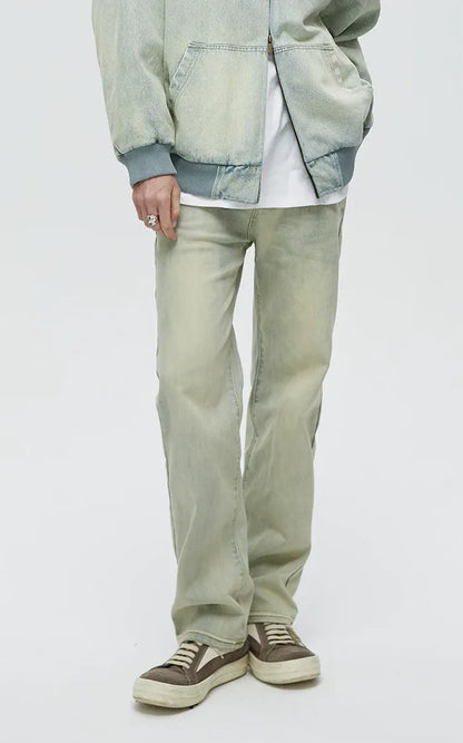 Washed Yellow Mud Straight Jeans
