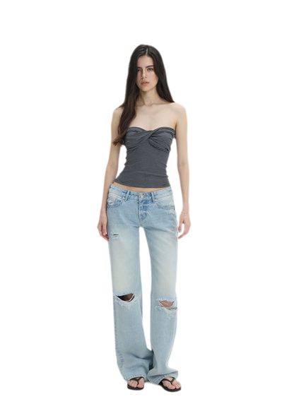 Washed Distressed Straight-Leg Jeans
