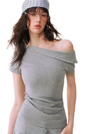 Asymmetric Off-Shoulder Tee Pants Set