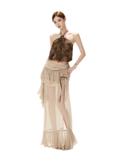CYNR Sheer Ruffle High-Slit Skirt – view 9