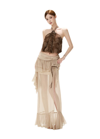 CYNR Sheer Ruffle High-Slit Skirt – view 9