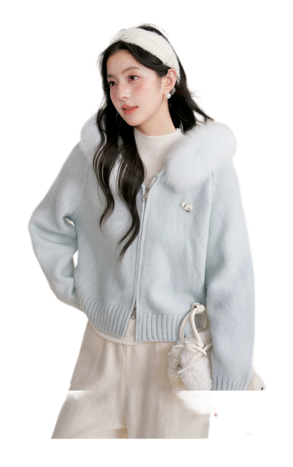 Fur Collar Knit Hoodie