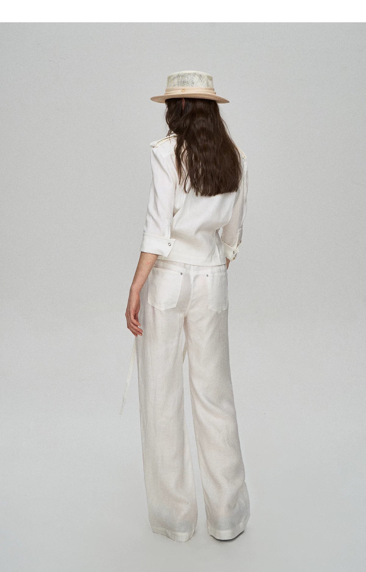 Tencel Linen Cool-Feel Mid-Sleeve Shirt &amp; High-Waist Wide-Leg