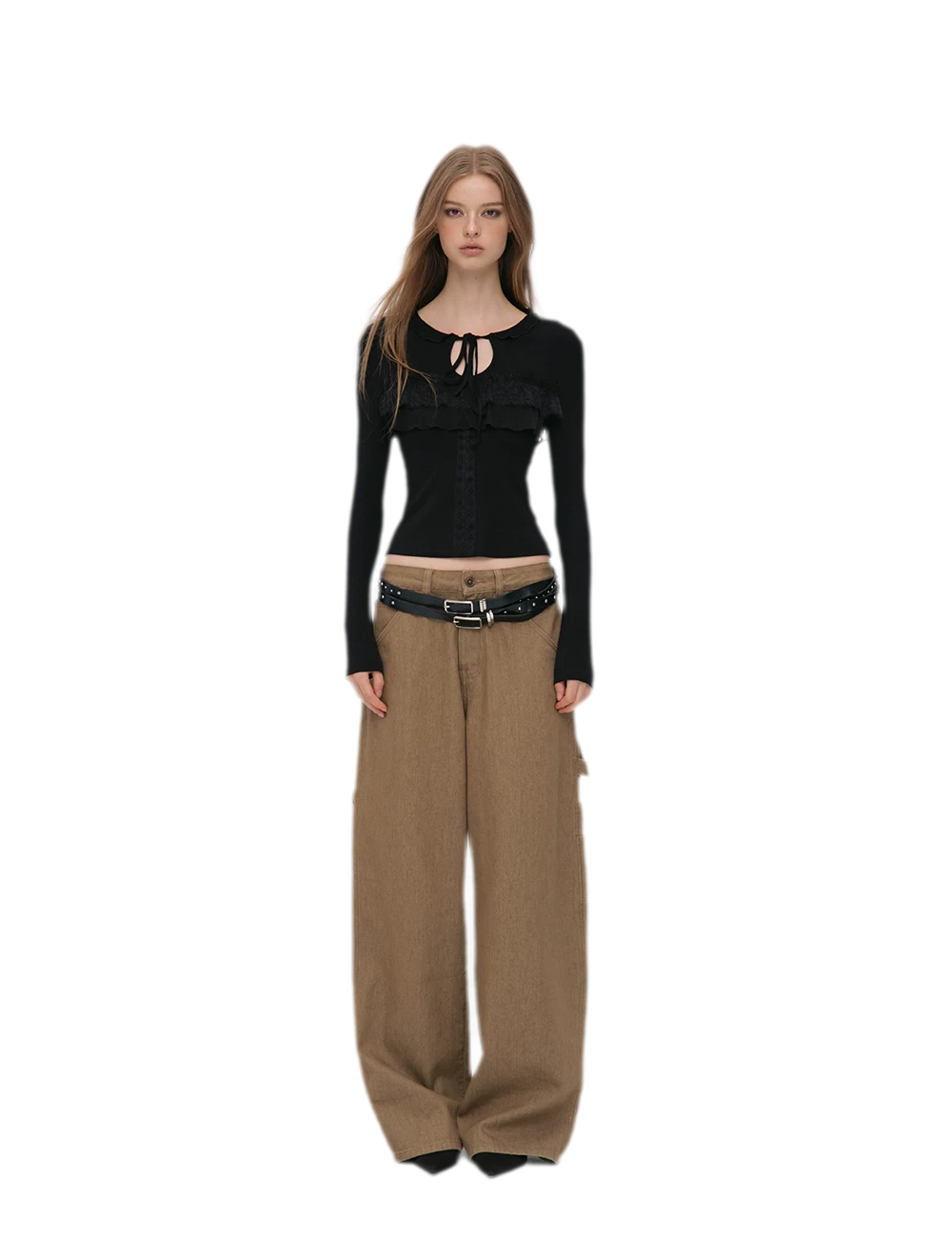 Wool Blend Lace Tie T-Shirt