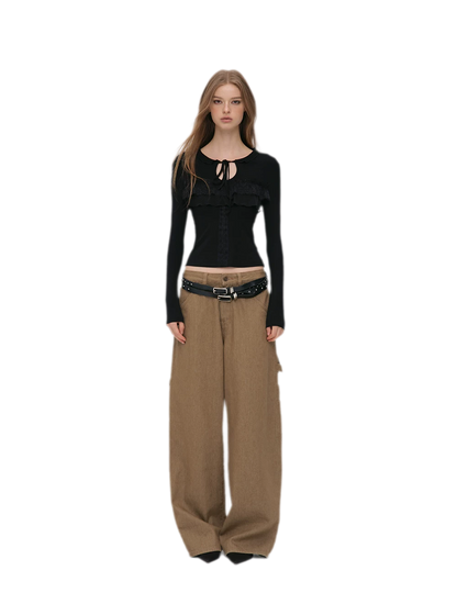 Wool Blend Lace Tie T-Shirt