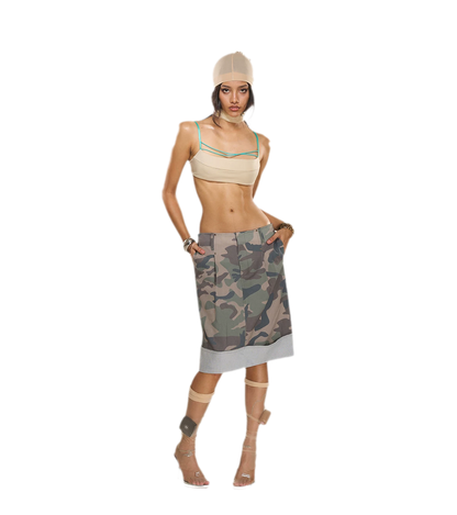 Washed Camouflage Pleated Skirt