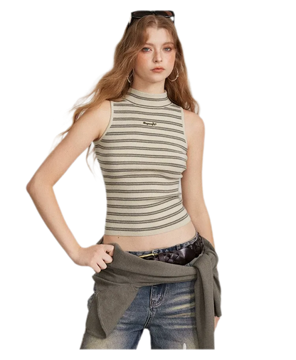 Contrast Stripe Knit Vest Set
