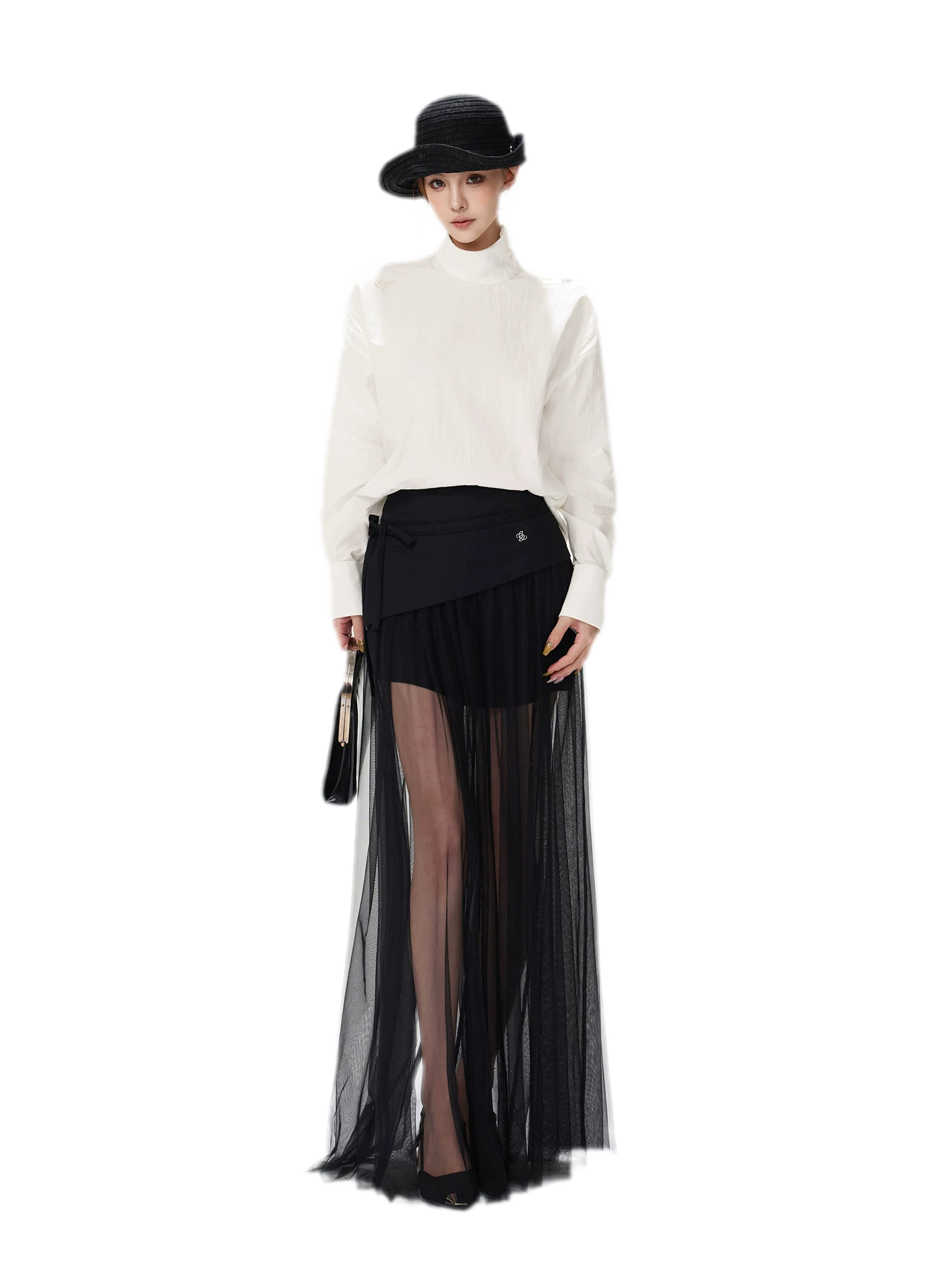 Lyocell Mock-Neck Waist Shirt