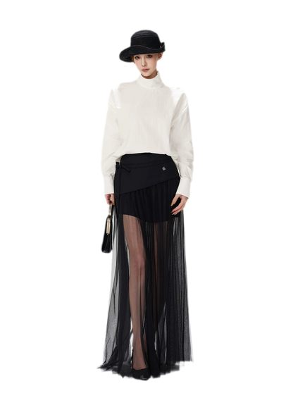Lyocell Mock-Neck Waist Shirt