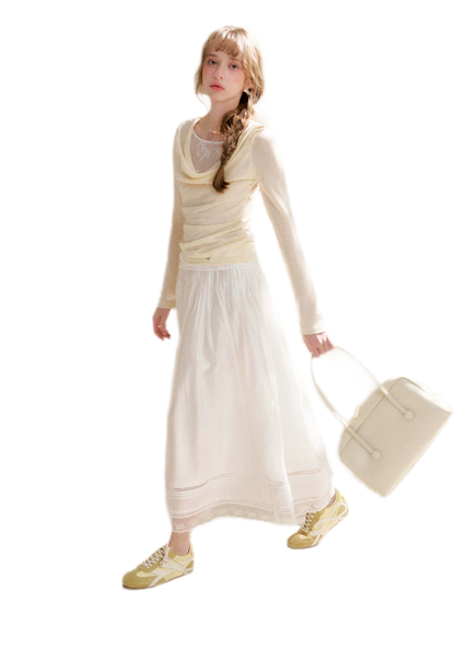 Lyocell Lace Pleated Skirt