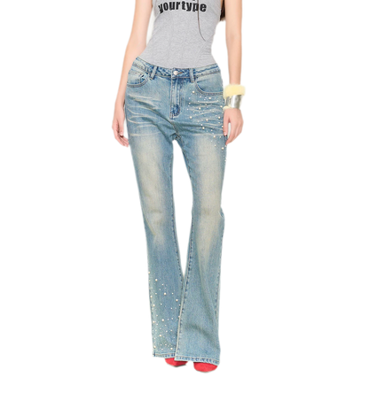Pearl Embellished Straight Jeans