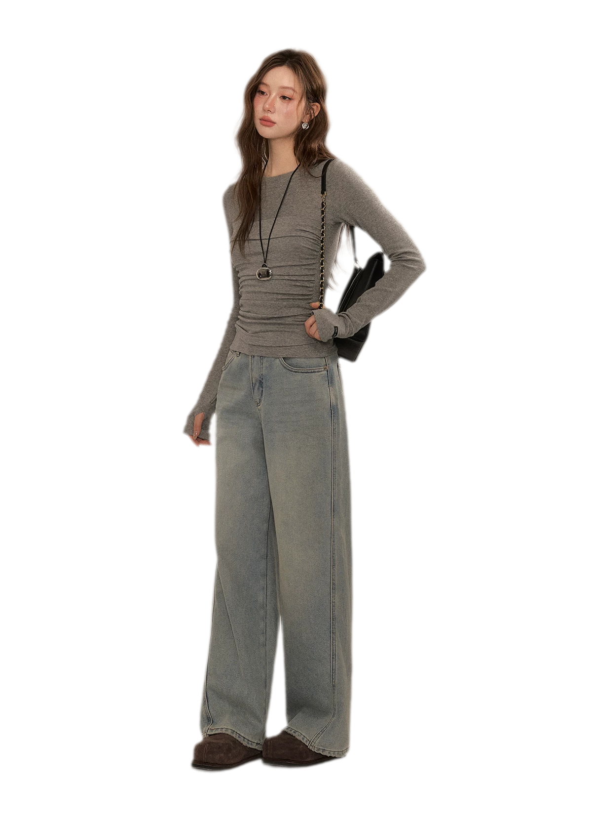 Ruched Sheer Long Sleeve Top