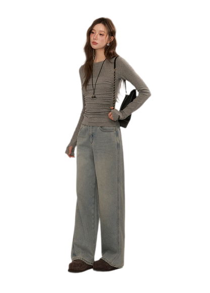 Ruched Sheer Long Sleeve Top